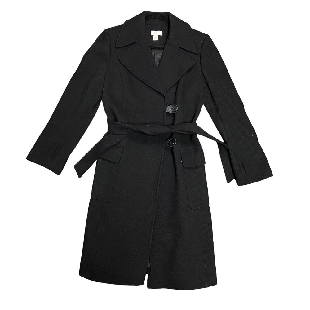 Ann Taylor Loft Women's Black Wool Blend Long Coat Size 8